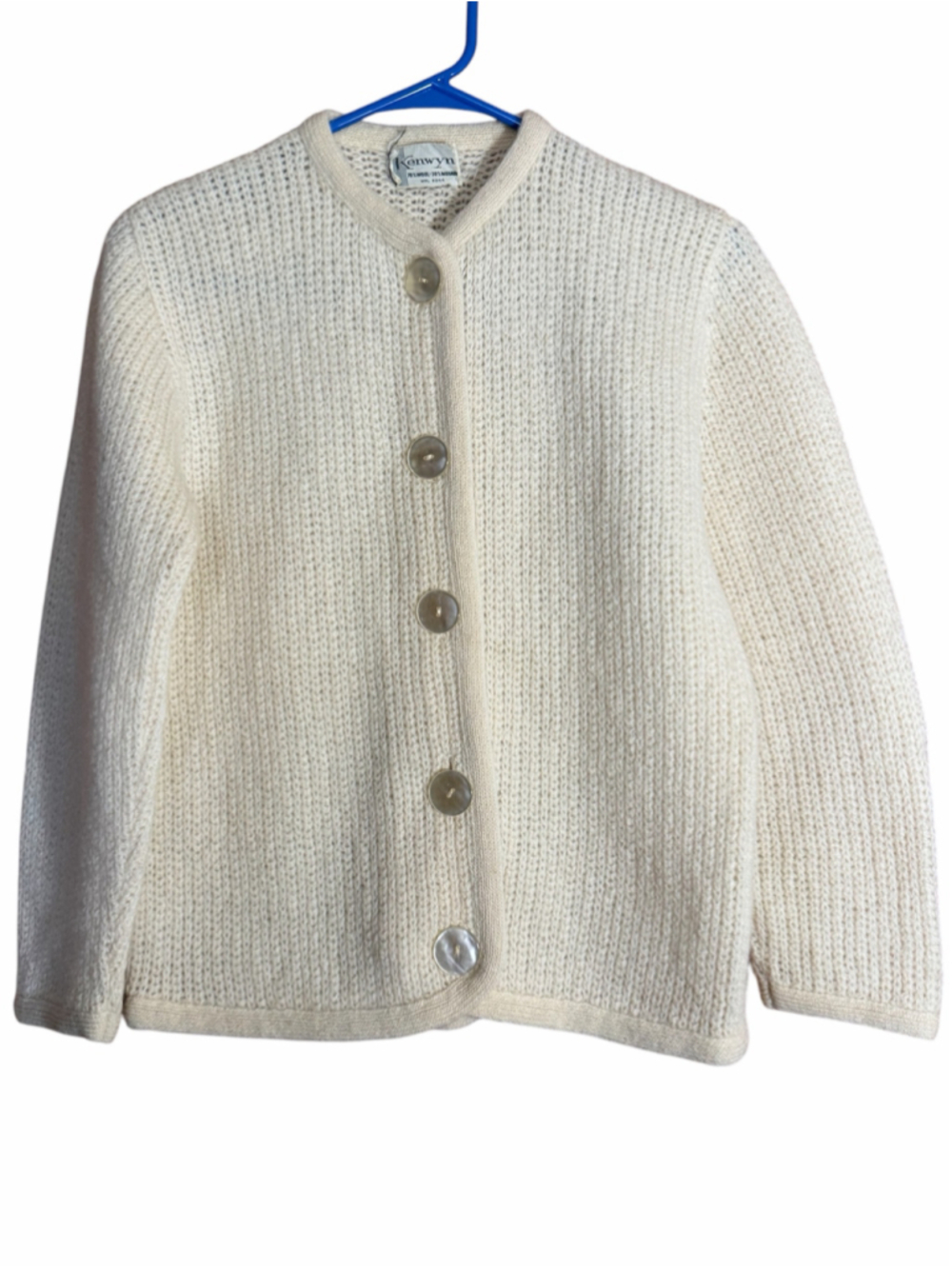 Vintage kenwyn mid century wool mohair button up crochet cream cardigan sweater - Picture 1 of 8